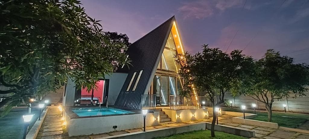 The farmhouse at night at Ujwala-tranquil, Medipally, Moinabad